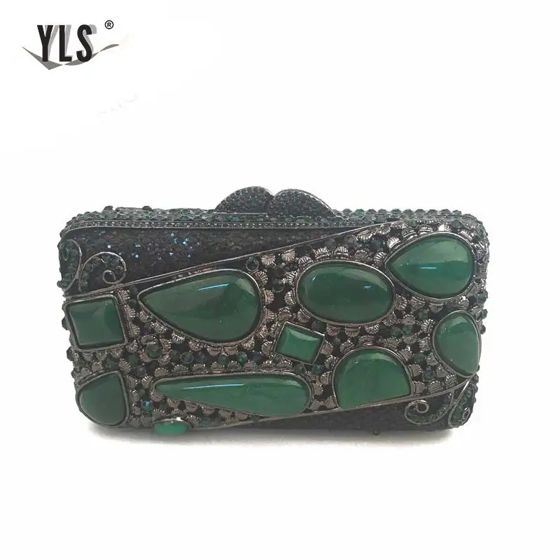 Brand Design Vintage Ladies Blue Gem Clutches Rhinestone Evening Party Purse Dinner Handbags Women Bride Wedding Bag