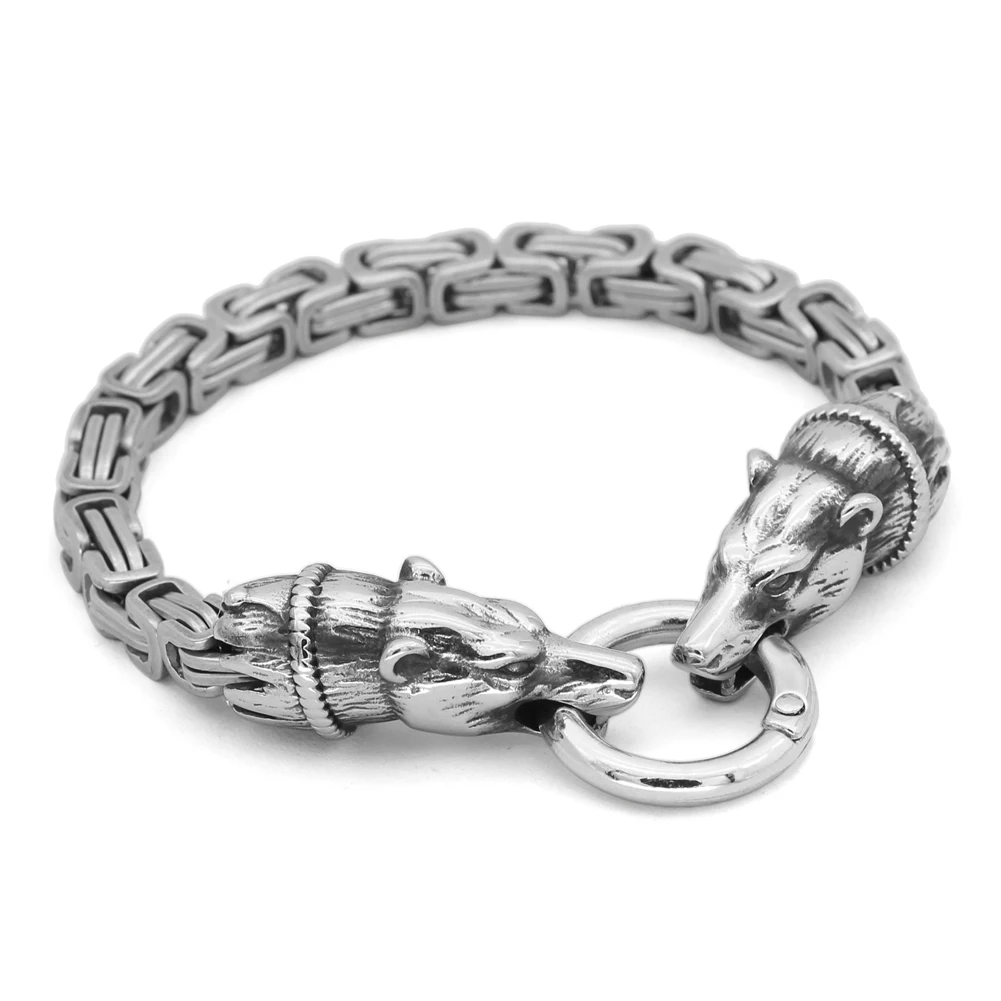 New Viking Stainless Steel Bear Head Bracelet Men's Titanium Steel King Chain Length Optional 19cm 21cm 23cm