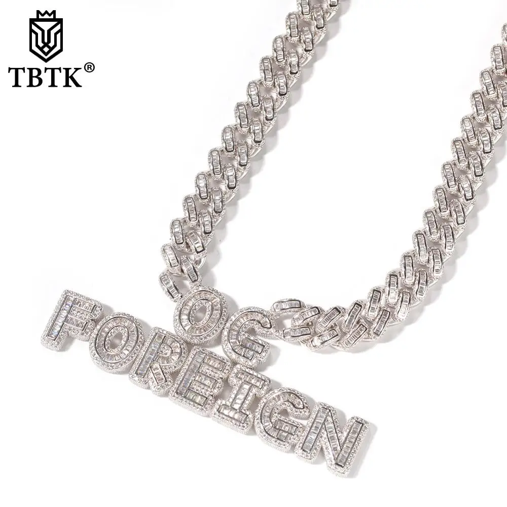 TBTK Hiphop 13mm Cuban link With Customized Name Baguettecz Letter Handmade Iced Out CZ Pendant Necklaces Women Best Friend Gift