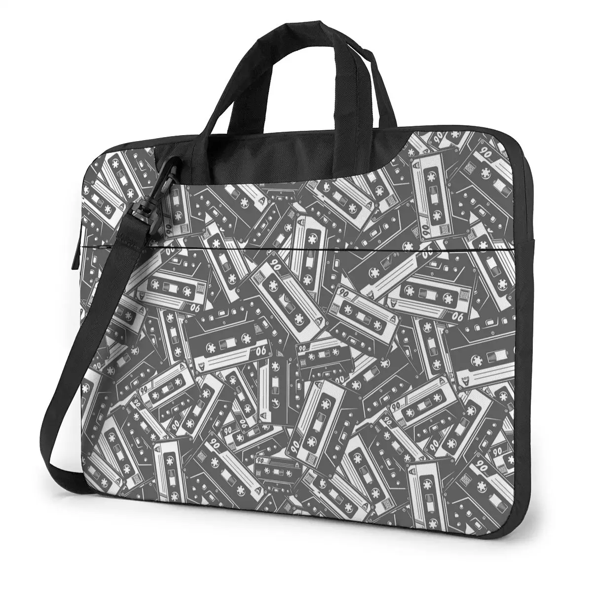 

Cassette Tape Seamless Pattern In Monochrome Laptop Bag Case Protective Vintage Computer Bag Bicycle Crossbody Laptop Pouch