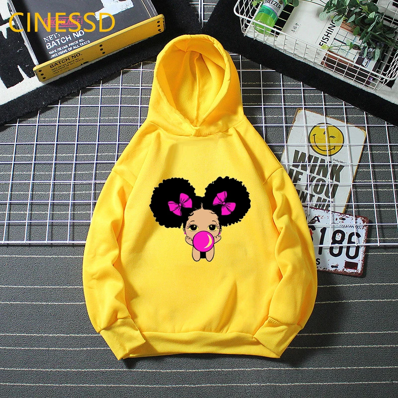 Little Melanin Bunch Print Black Girl Magic Hoodie Kids Hooded Sweatshirt Children Cute Graphic Hoody Teen Dance Princess Fleece