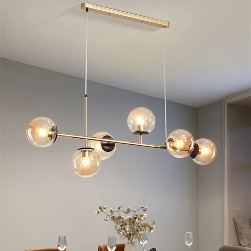 Nordic industrial chandelier LED long chandelier for Kitchen Island Living Glass Ball Lamp Scandinavian Design dining room lamp