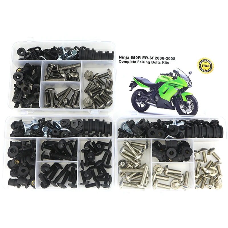 Fit for Kawasaki Ninja 650R ER-6f 2006-2008 Motorcycle Completed Full Fairing Bolts Kit Clips Washer Nuts Fastener Steel