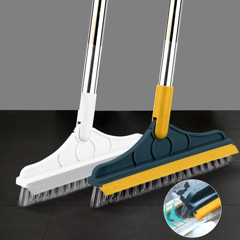 Rotating Floor Scrub Brush Long Handle Windows Squeegee Stiff Bristle Broom Mop 2In1 for Bathroom Kitchen Floor Crevice Cleaning