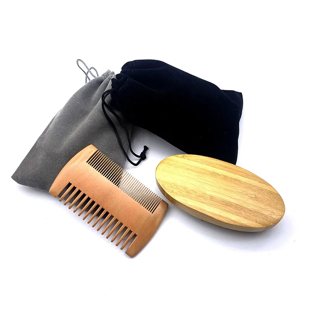 Natural Beard Comb Set Double Beard Oil Head Shape Beard Comb Brush Care Beard Oil Tool Beard Comb Set Professional