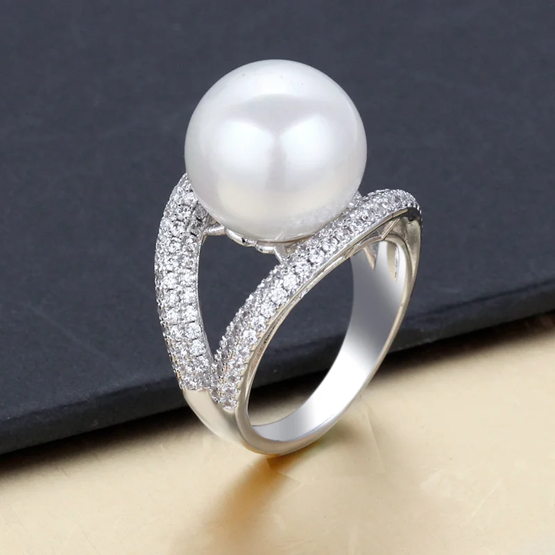 

Bride Talk Elegant Pearl Ring Women Cubic Zirconia Shiny Crystal Pave Setting Luxury Bridal Wedding Jewelry High Quality Gift