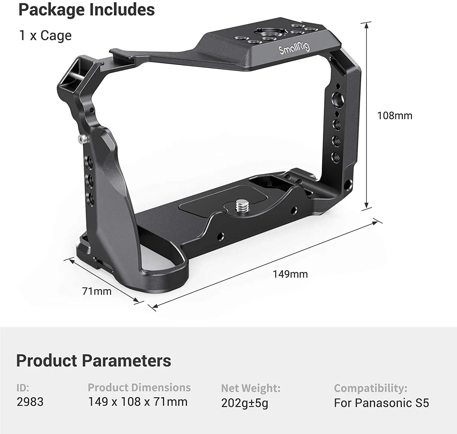 【新品未使用】SmallRig LUMIX S5 / S5D用 カメラケージ S5 Camera Cage | Rig with NATO Rail & Cold Shoe | SmallRig