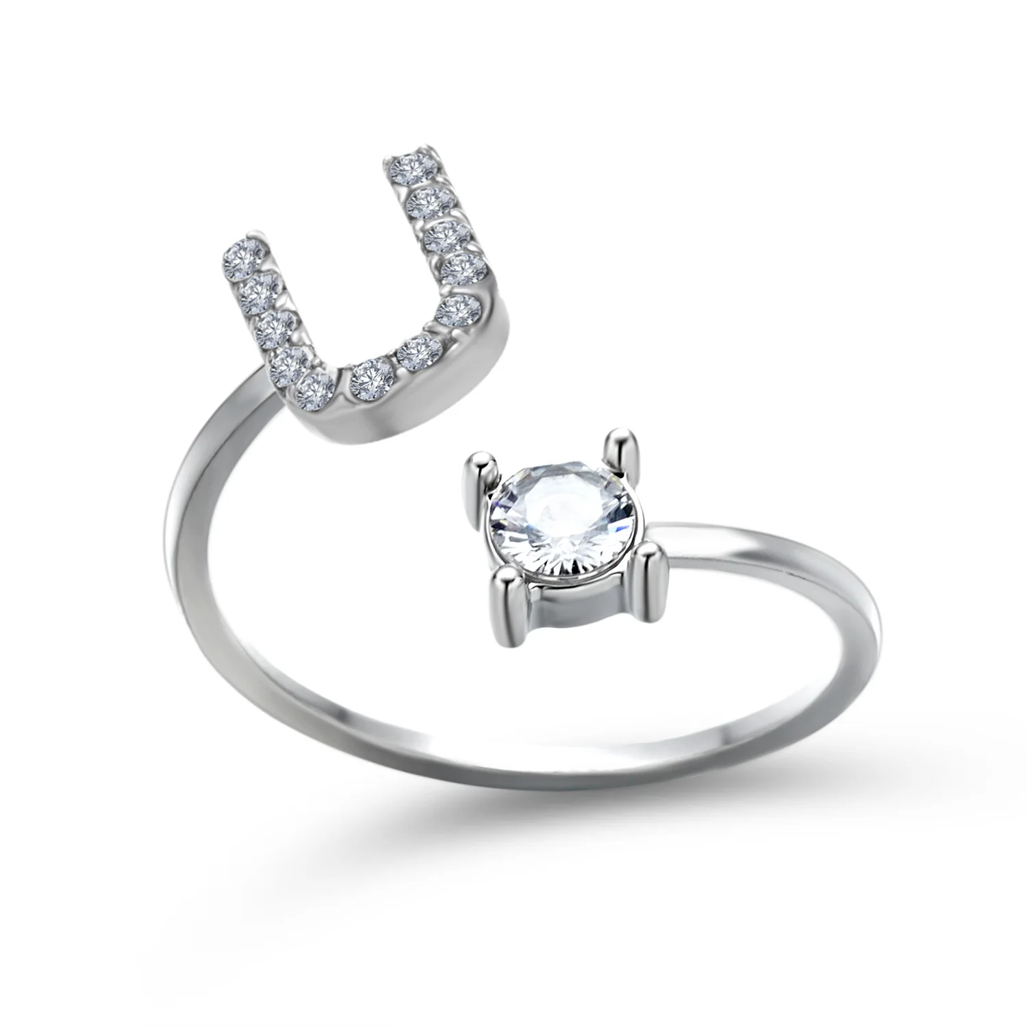 Kreative A-Z Alphabet 26 Brief Ringe Personlity Initial Name Offene Ringe Silber Farbe Strass Finger Ring Partei Schmuck Geschenk – Detail 22