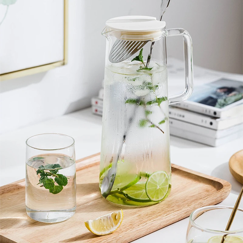 Transparent Heat Resistant Glass Water Bottle, Kettle Jar, Large Capacity, Coffee Pot with Handle, Teapot Pitchers, 1.2L