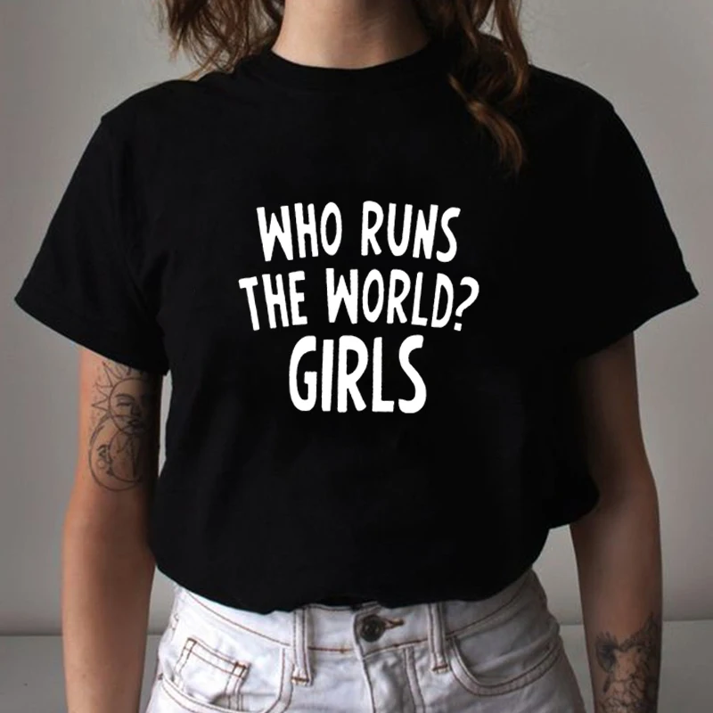 

Who Run The World Girls T-shirt Funny 90s Girl Power Feminist Tshirt Casual Women Short Sleeve Tumblr Hipster Top Tee