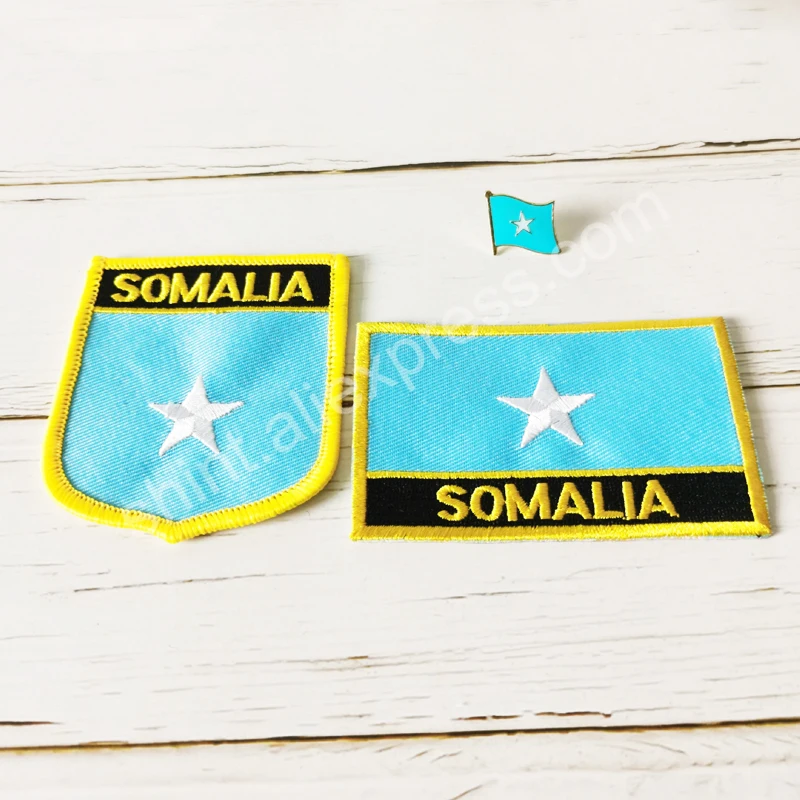 Somalia National Flag Embroidery Patches Badge Shield And Square Shape Pin One Set On The Cloth Armband   Backpack  Decoration