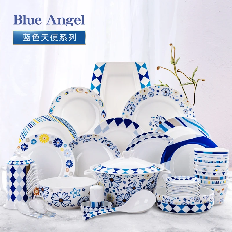 

Tangshan Ceramic bone china tableware set 56 PIECES Korean bowl and plate Nordic set bowl and plate Mediterranean plate