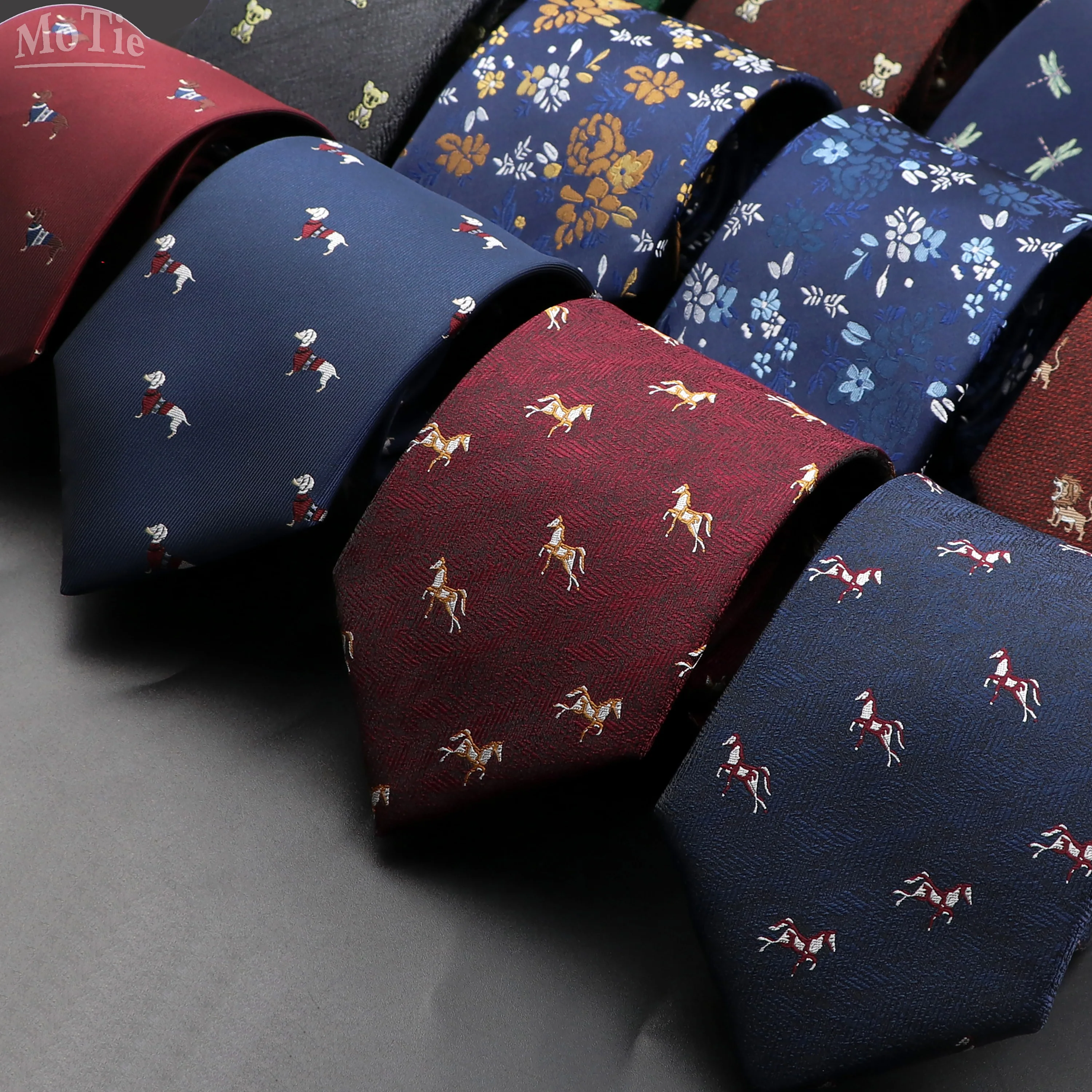 Novelty Men's Floral Tie Brown Bear Horse Printed Ties Fashion Polyester Necktie Wedding Business Party Suit Dress Gravatas Gift