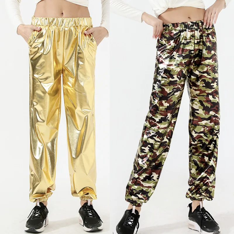 

Stylish Pu Leather Hip Hop Pants Women Fashion Elastic Waist Tie Ankle Trousers Shiny Pantalones Mujer