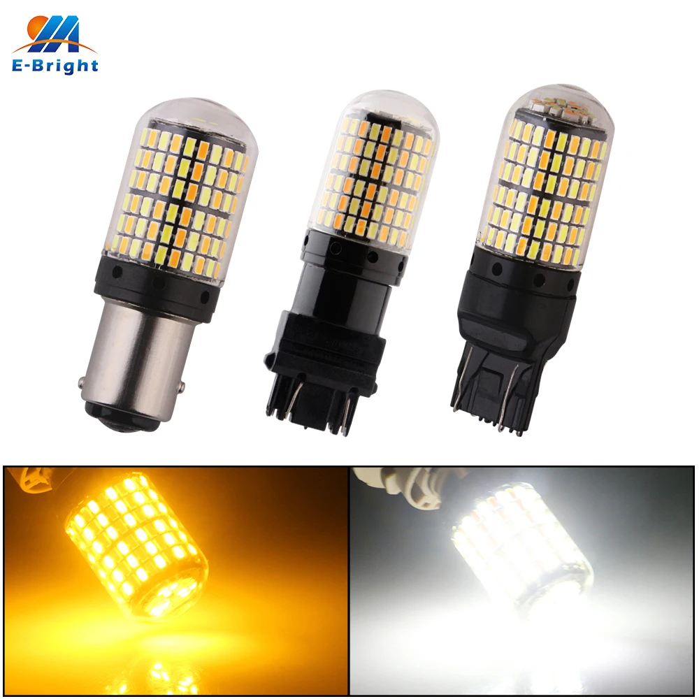 2Pack 12V p21/5w 1157 BAY15D 3014 168 SMD 3157 7443 W21W Switchback Dual Color White Amber Led Bulbs DayLight Turn Signal Light