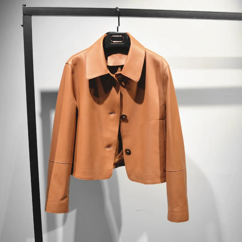 Chaqueta holgada informal de piel de oveja para mujer G10 2022