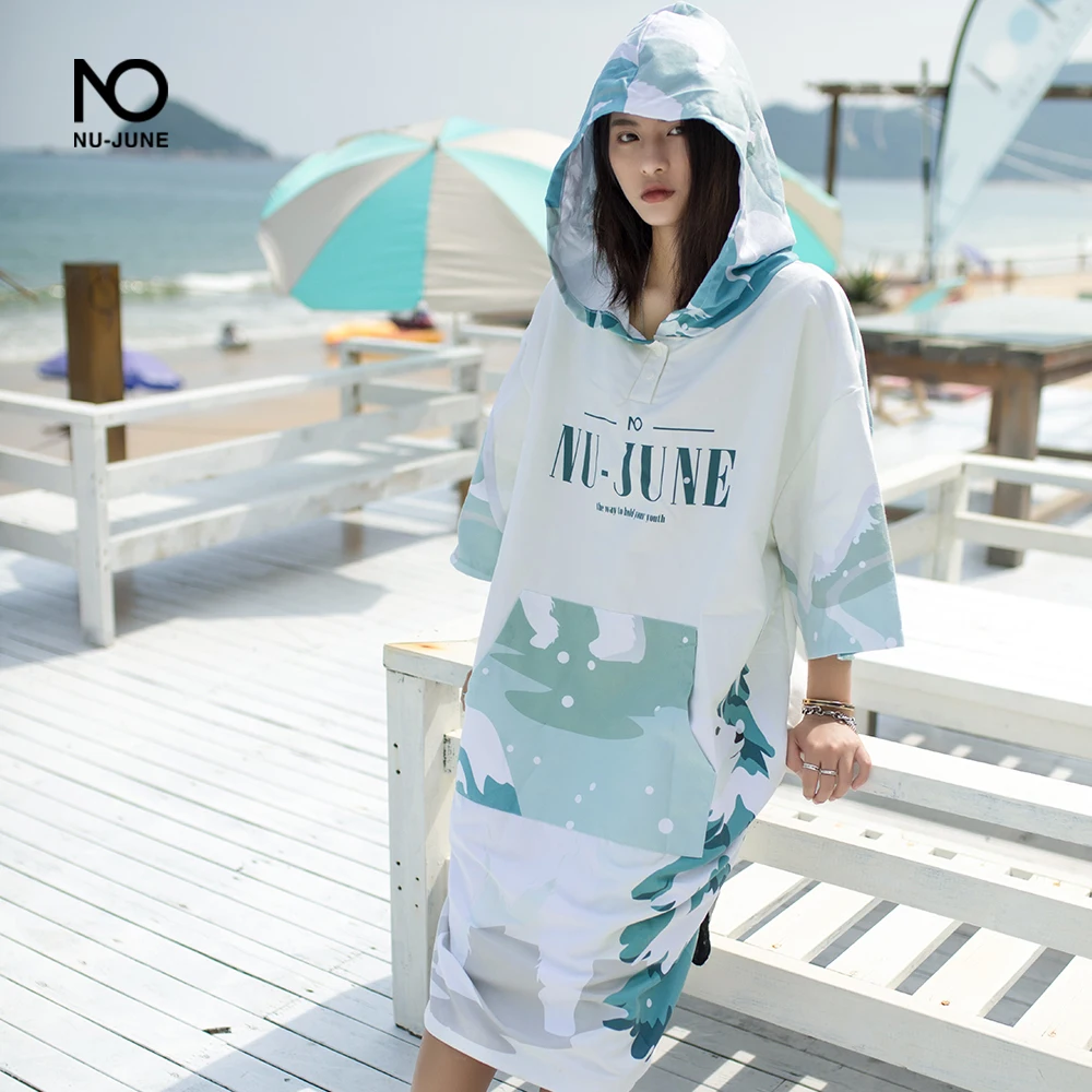 Nu-June Microfiber Changing Robe for Men and Women, Swimming Diving Bathrobe, Cloak Printing, Bath Towel, Outdoor Hooded Beach