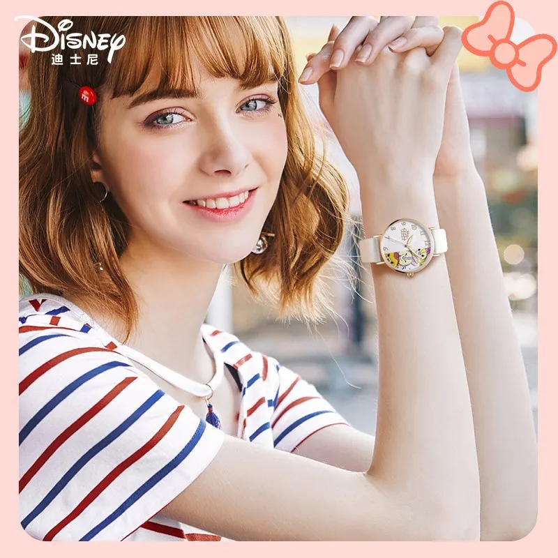 Disney Original Women Casual Quartz Wristwatch TsumTsum Cartoon Graffiti Dial Lovely Girl Youth Teenager Student Kid Party Clock