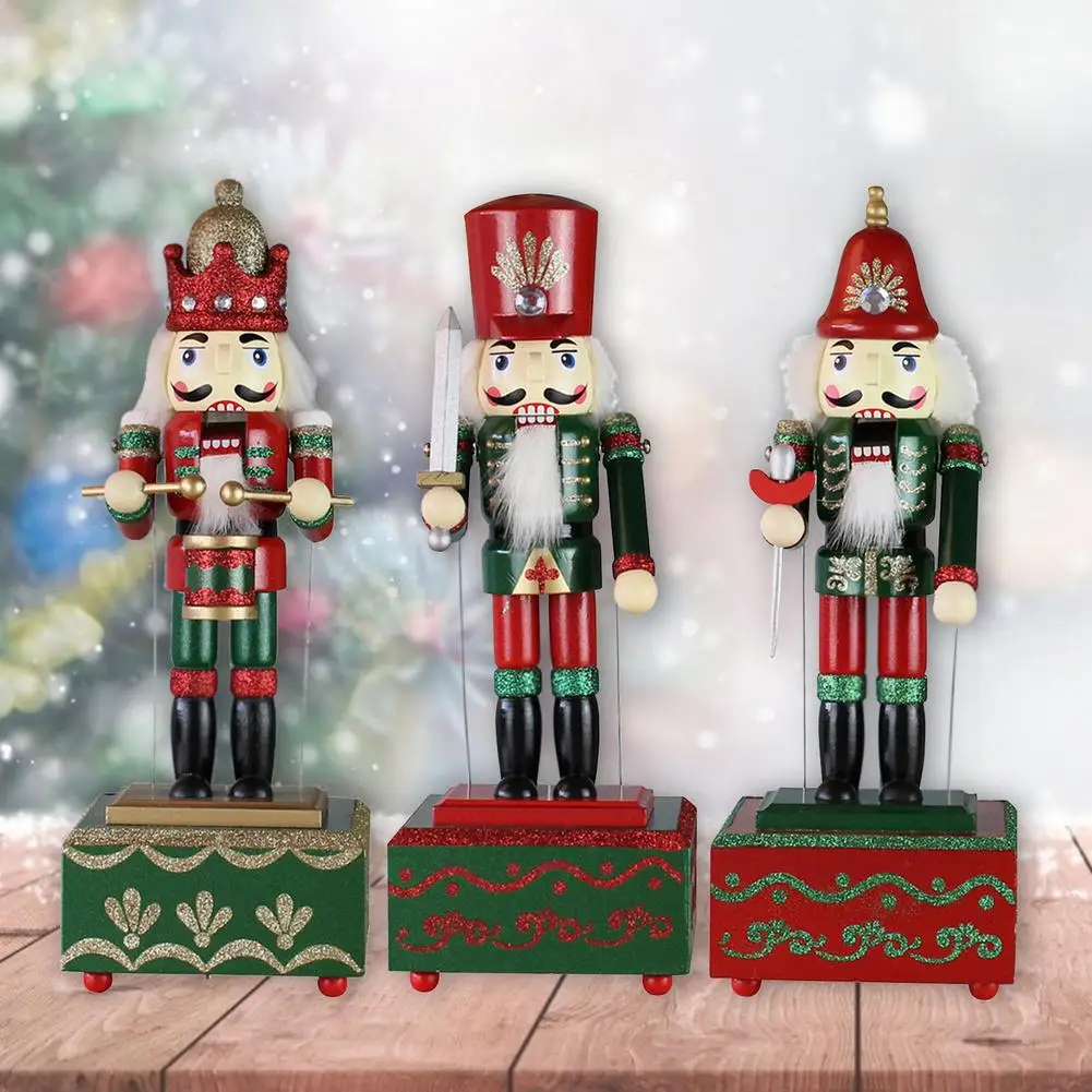 DIY Wooden Nutcracker Drummer Music Box Birthday Gift Vintage Home Christmas Decorations Christmas Music Boxs Navidad 32CM