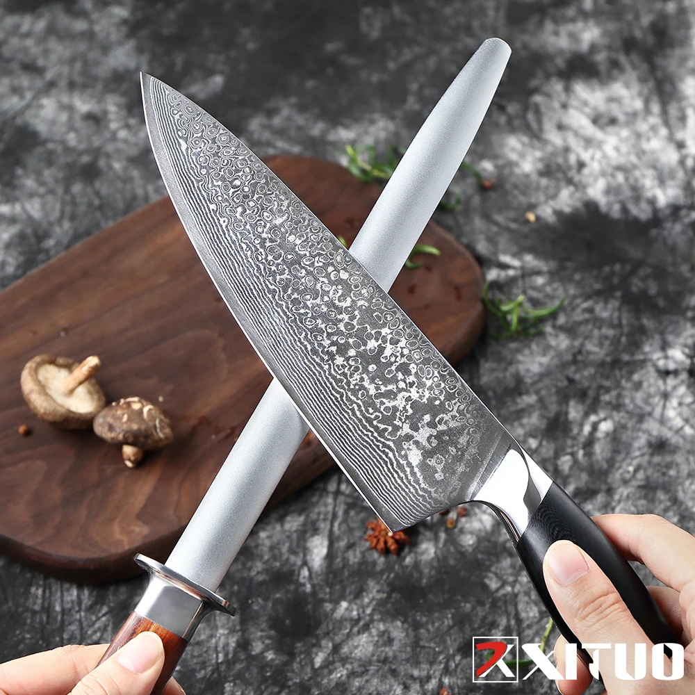 XITUO High Carbon Steel Diamond Sharpening Stick Professional Chef Kitchen Home Rosewood Handle Suitable For Various Knives New