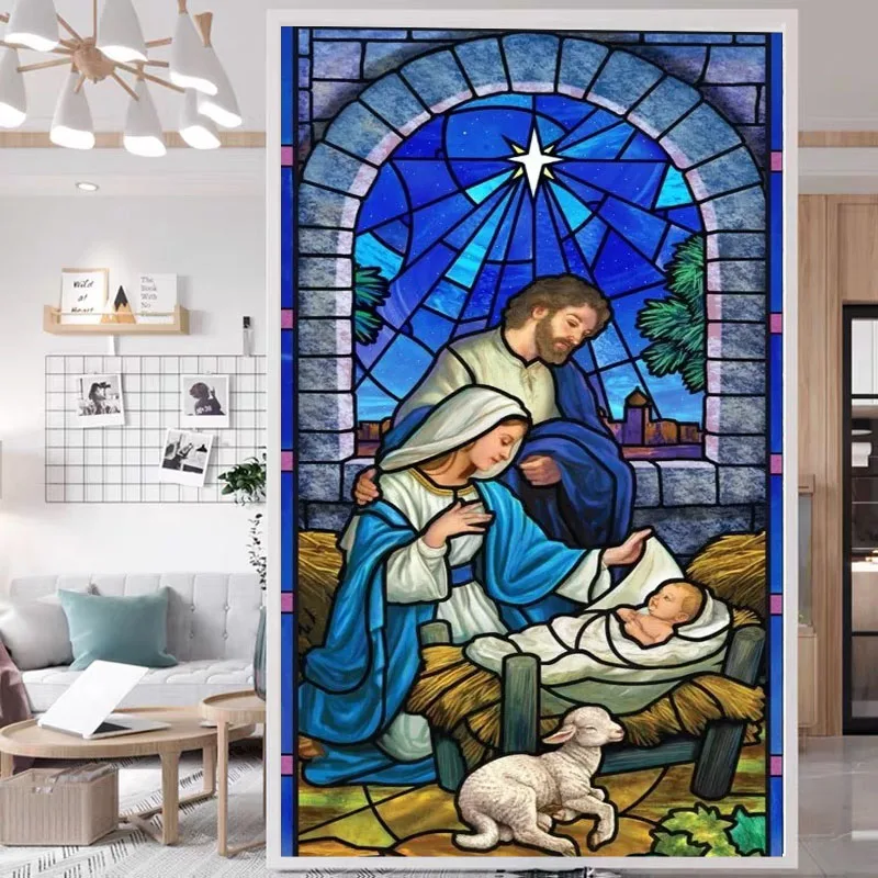 Custom size Window Films The Birth of Jesus Christ European Church Mosaic Art Glass Film Stained Window Opaque Sticker