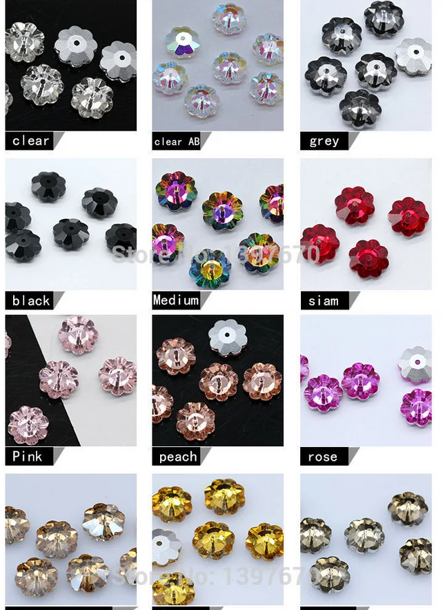 6mm 72PCS Plum Flower Shapes colorful stones Sew On Rhinestones Pointback Sew-on Stone Crystals Strass For Garment Decorations