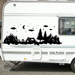 Large Camper Rv Tent In Forest Moon Star Wall Sticker Kids Room Camping Travel Tree Sky Wall Decal Motorhome Car Vinyl Home Deco