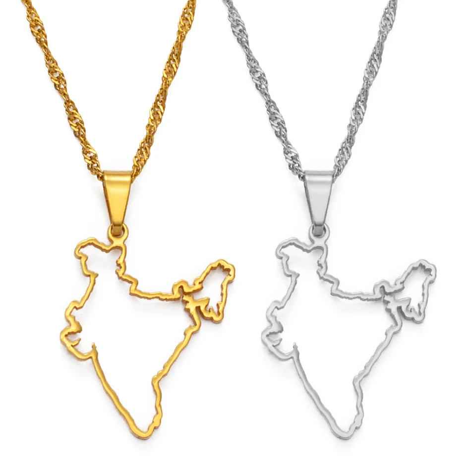 Anniyo 2.7CM Contour Design India Map Pendant Necklaces Silver Color/Gold Color Ethnic Jewelry #148421