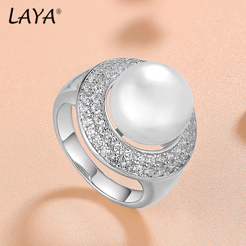 LAYA Natural Freshwater Pearl Finger Ring For Women Pure 925 Sterling Silver High Quality Clear Cubic Zirconia Luxury Jewelry - Image 4