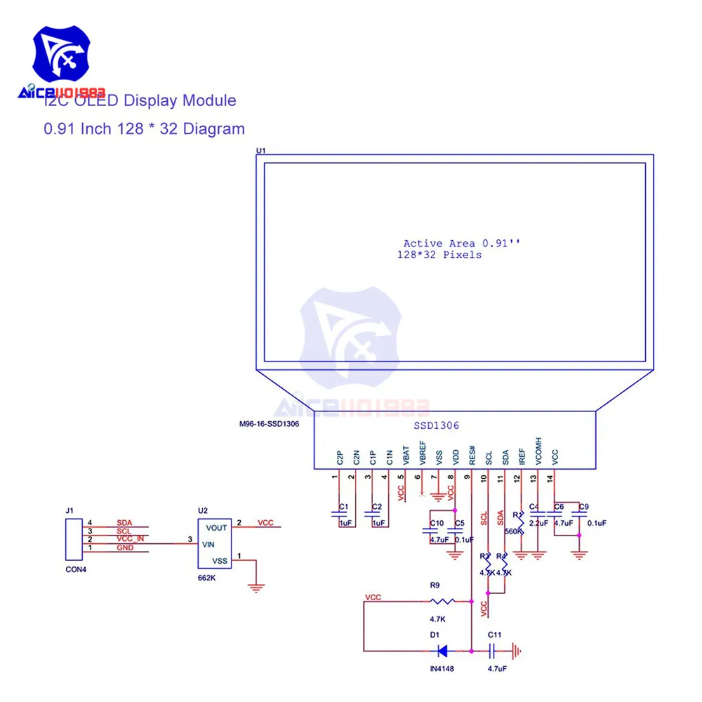 Diymore-Módulo de pantalla LCD OLED de 0,91 pulgadas, 128x32, 4 pines, controlador SSD1306, interfaz IIC I2C para Arduino Raspberry PI