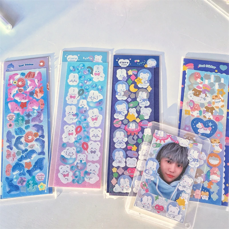 MINKYS Neue Ankunft 3 stücke 6 stücke Kawaii Bär Band Laser Bling Aufkleber DIY Sammelalbum Aufkleber Konfetti Dekoration DIY Foto rahmen – Detail 12