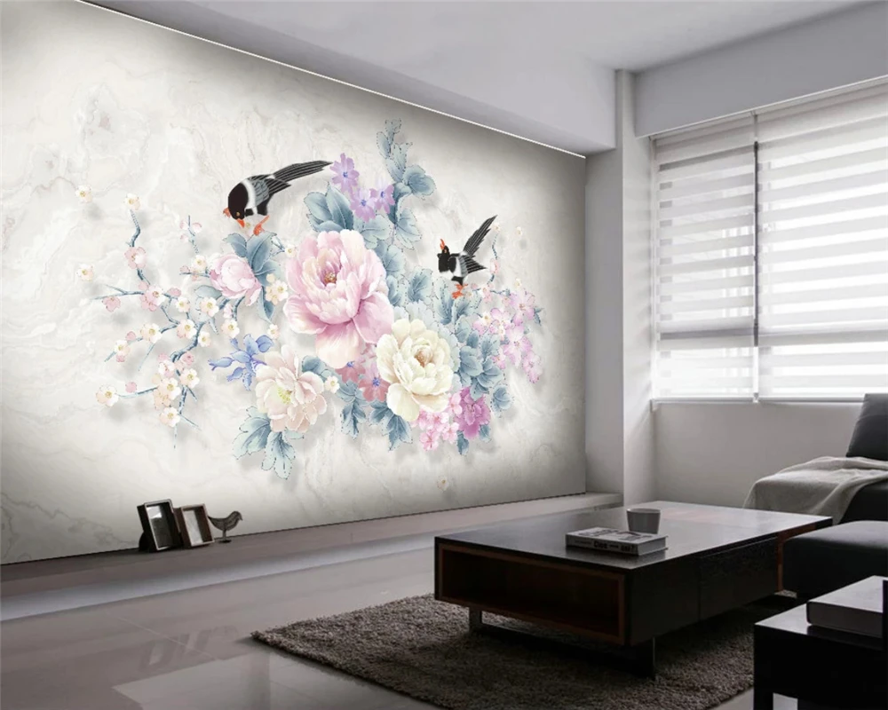 beibehang 3D Suitable for interior decoration wallpaper classic personality Chinese flower bird TV background wall 3d wallpaper