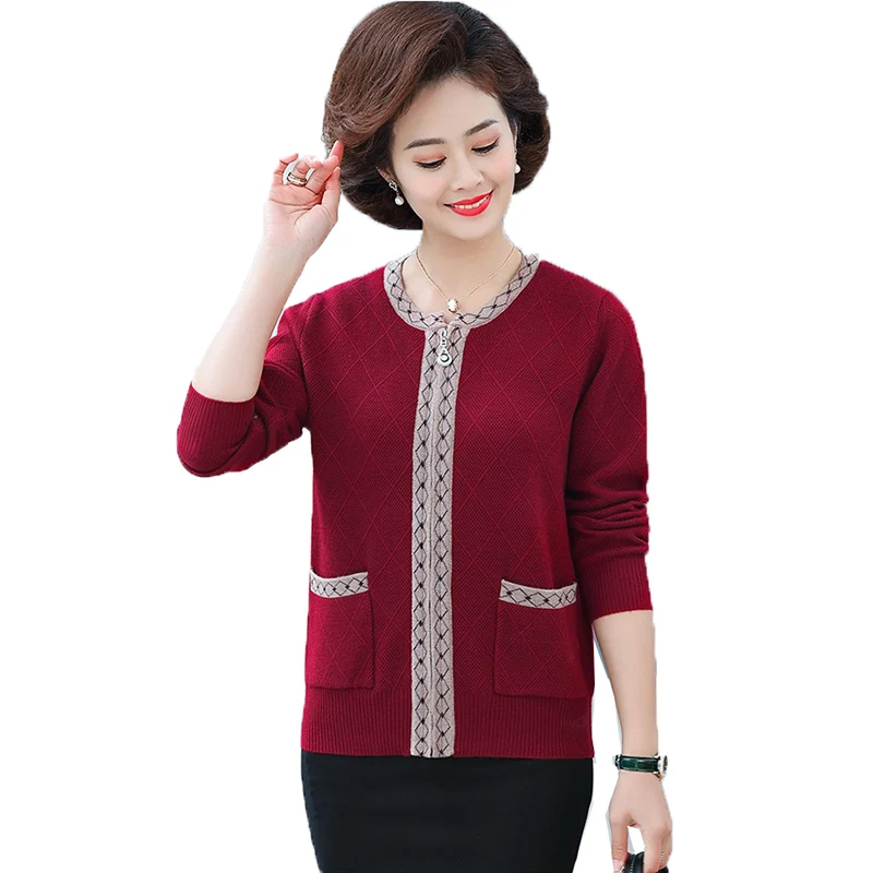 

Middle-Aged Elderly Women's Sweaters 2023 New Spring Autumn Knitted Cardigan Coat Casual Zipper Jacket Outerwear Female Tops