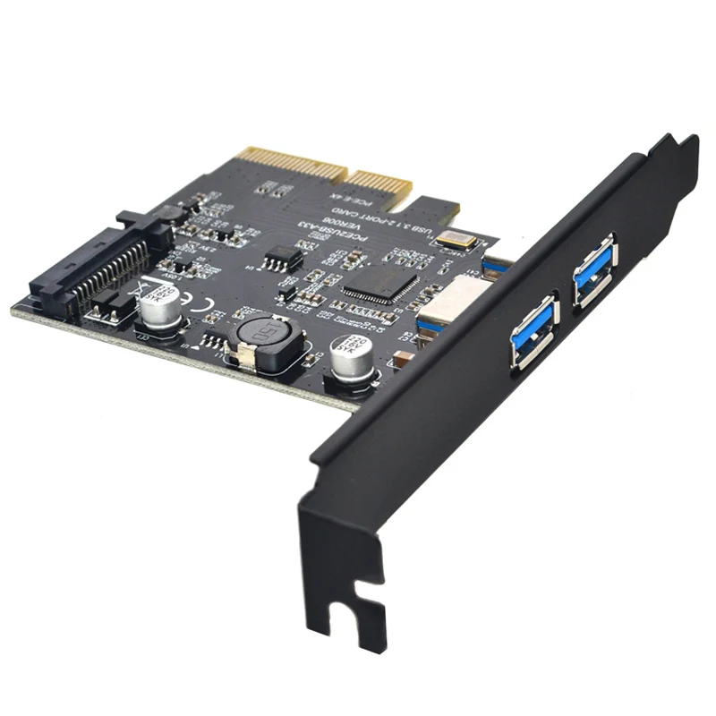 Placas de supervelocidade 10gbps, adaptador usb 3.1 com 2 portas pci-e express 15pin sata conector de energia pcie adaptador asm3142 asusb hub
