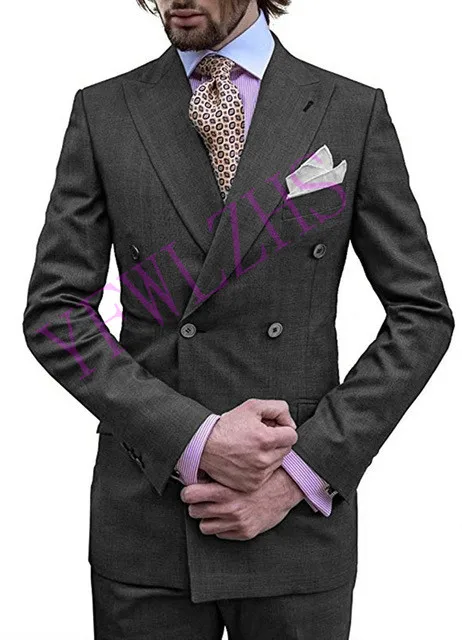 

Handsome Groomsmen Peak Lapel Groom Tuxedos Mens Wedding Dress Man Jacket Blazer Prom Dinner (Jacket+Pants+Tie) 14