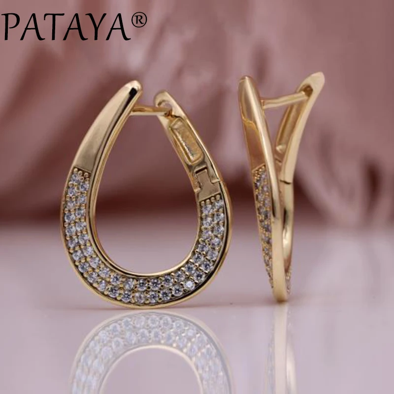 

PATAYA New Micro-wax Inlay 585 Rose Gold Color Earring White Round Natural Zircon Dangle Earrings Women Fine Fashion Jewelry