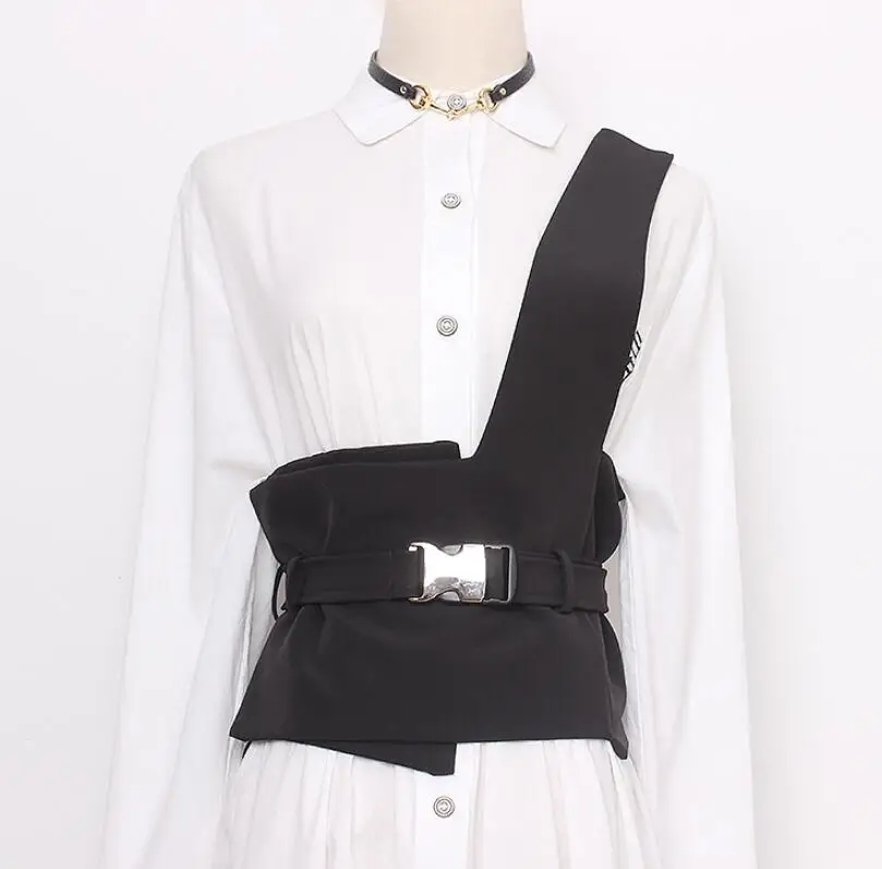 

Women's runway fashion one shoulder black fabric Cummerbunds female Dress Corsets Waistband Belts decoration wide belt R2613