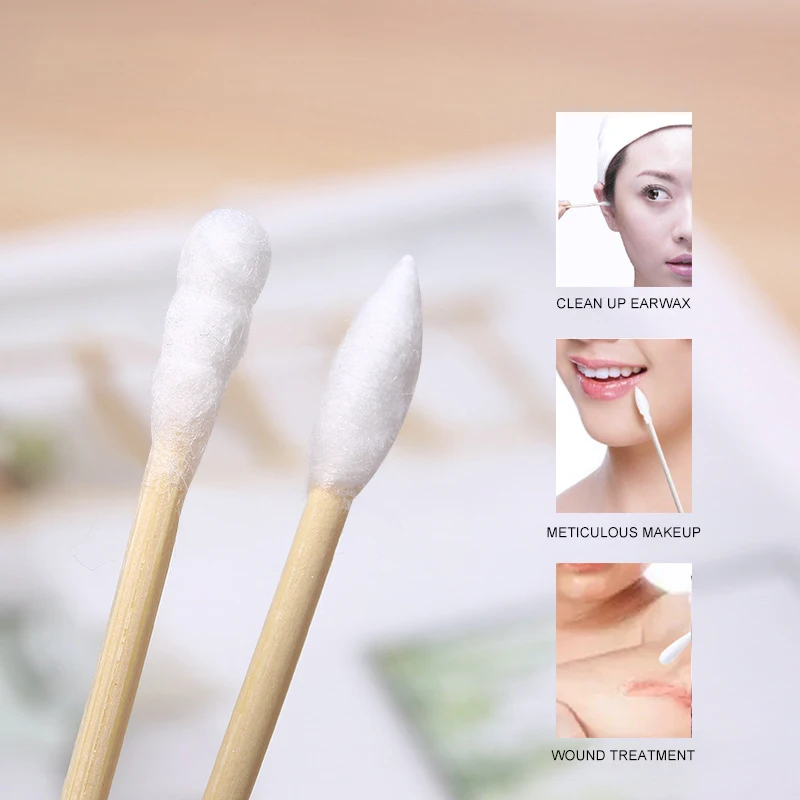 300 Pcs Double Head ผ้าฝ้าย Swab แต่งหน้า Cotton Buds เคล็ดลับเครื่องมือไม้ไผ่ผ้าฝ้าย Swab ทิ้ง Buds ผ้าฝ้าย make Up