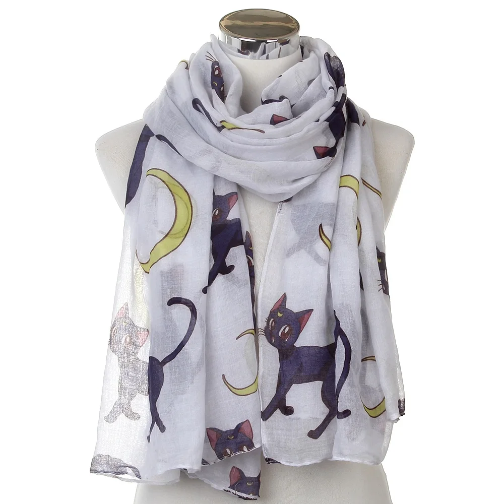 HUOBAO New Women Scarf Cat Printed Foulard Femme Animal Print Bufanda Mujer Scarves Shawl Wraps Mother Gifts