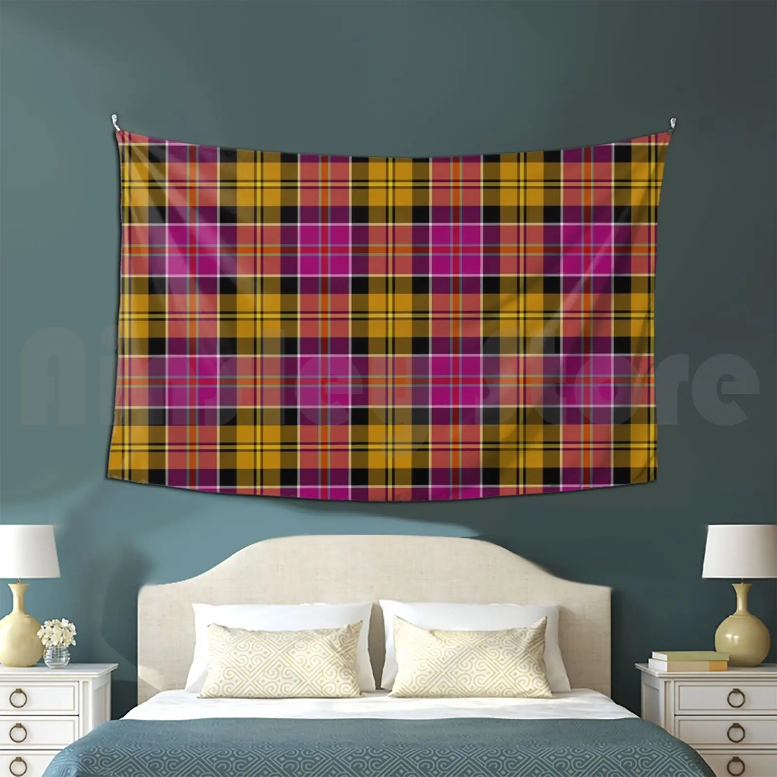 Culloden Scotland District Tartan Gold And Fuchsia Plaid Customized Tapestry Tartan Purple Gold Black