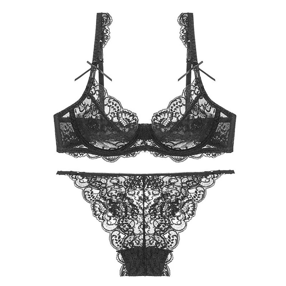 Ensemble de lingerie sexy en dentelle pour femmes, soutien-gorge et culotte, jarretière super fine, push-up, grande taille, sous-vêtements transparents, 85E, 95D, offre spéciale, nouveau, 2020