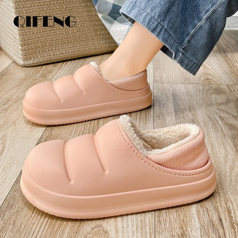 

Winter Cute Indoor Men Women Slippers Warm Fur Shoes House Platform Furry Slides Home Footwear Fuzzy Garden Shoes Waterproof Eva