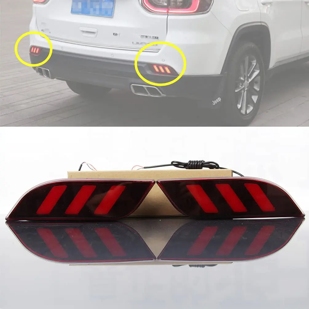 2 Pcs Car LED Rear Bumper Assembly Kit Reflectors Brake Tail Driving Lights Fog Lamps Accessories 12V for Jeep Compass 2017 2018