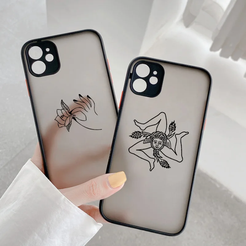 Funny Hand Painted Girl and Flower Line Art Phone Case For iPhone 15 14 12 13 11 Pro Max 7 8 Plus XR XS X Hard shockproof Case