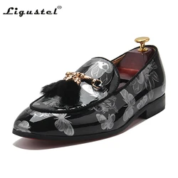 Ligustel Loafers for Men Luxury Wedding Party Men Shoes Leather Slip On Black Formal Dress Designer Red Bottom Shoe Plus Size 13