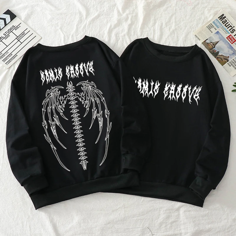 Autumn Streetwear Black Tops Men White Gothic Oversized Hoodie O Neck Pullover Mens Hip Hop Cool Couples High Street Sweatshirts