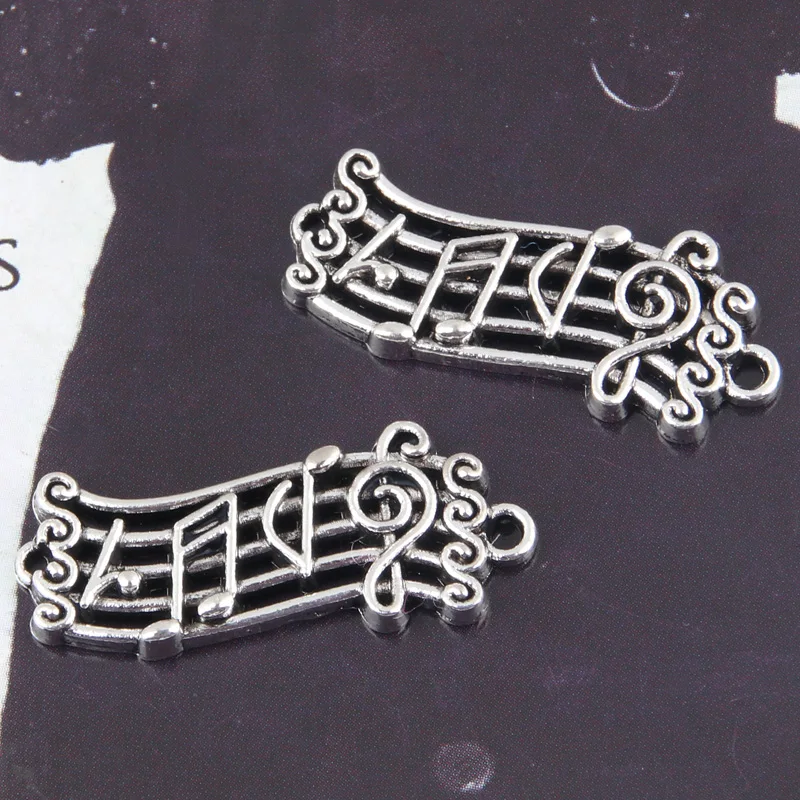 20pcs Silver Color 28x11mm Notes Charms Music Score Connector Pendant Fit DIY Jewelry Making Handcrafted Accessories