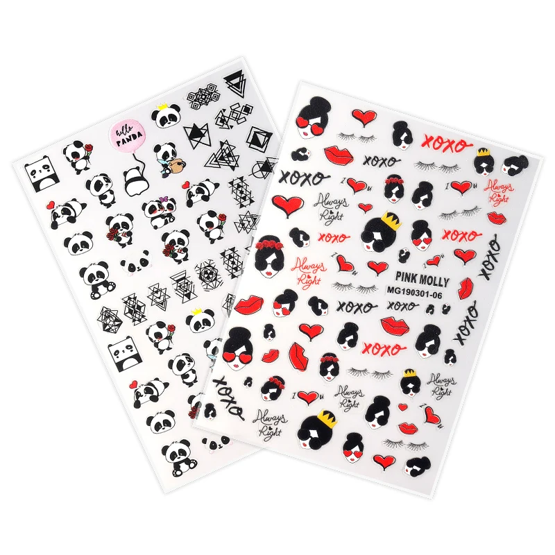 Nieuwste Panda Rode Lippen 3d Zelfklevende Sticker Sjabloon Diy Decoratie Gereedschap Nagel Sticker WG301-06