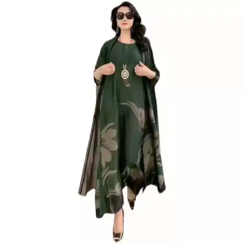 Oversize 5XL Dresses Female Two-Piece Suit 2024 New Spring Summer Dress Female Fashion Elegant Loose Print Mother Suit Dresses