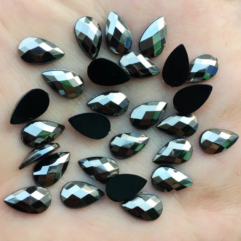 DIY 80pcs 6*10mm Acrylic Rhinestones AB Transparent Drop Flatback Sewing Crystal For Wedding Dress Garment -B00